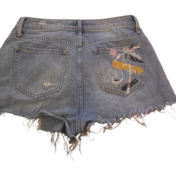 Guess Denim Distressed Cutoff Shorts, Grafitti, Size 29 - Picture 2 of 4